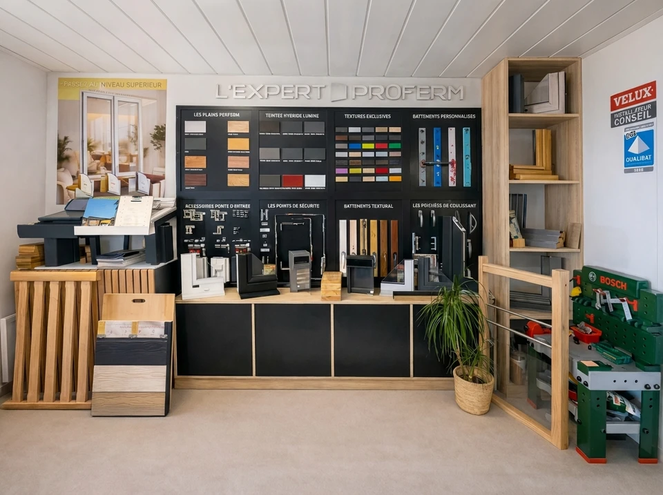 Atelier de menuiserie avec artisan travaillant sur établi en bois