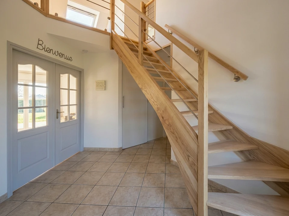 Atelier de menuiserie avec artisan travaillant sur établi en bois